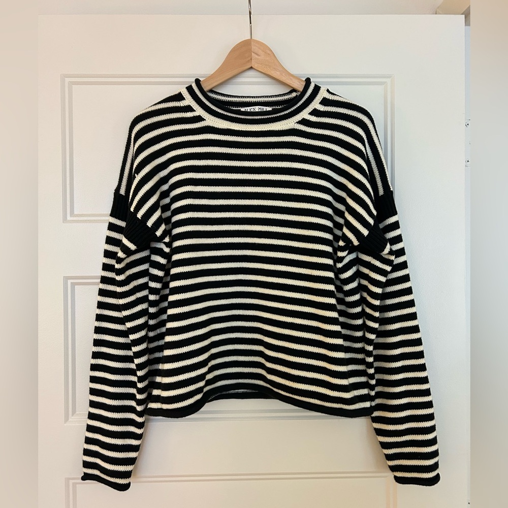 Alex Mill Mariner Cotton Rollneck Sweater Black White Size Small